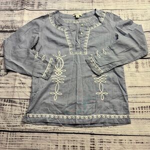 Blue Tunic with White Embroidery banana republic linen style size extra small